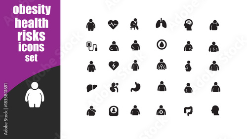 obesity health risks  icons set
