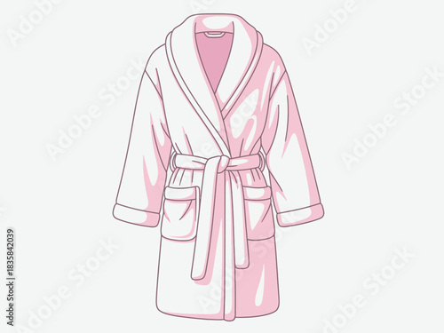 Elegant pink bathrobe with belt and pockets for relaxation and comfort.