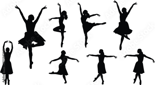 Set of Ballerina Silhouettes Vector Illustration of Female Ballet Dancers in Elegant Poses
