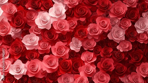 Romantic valentine’s day background with red and pink rose flowers