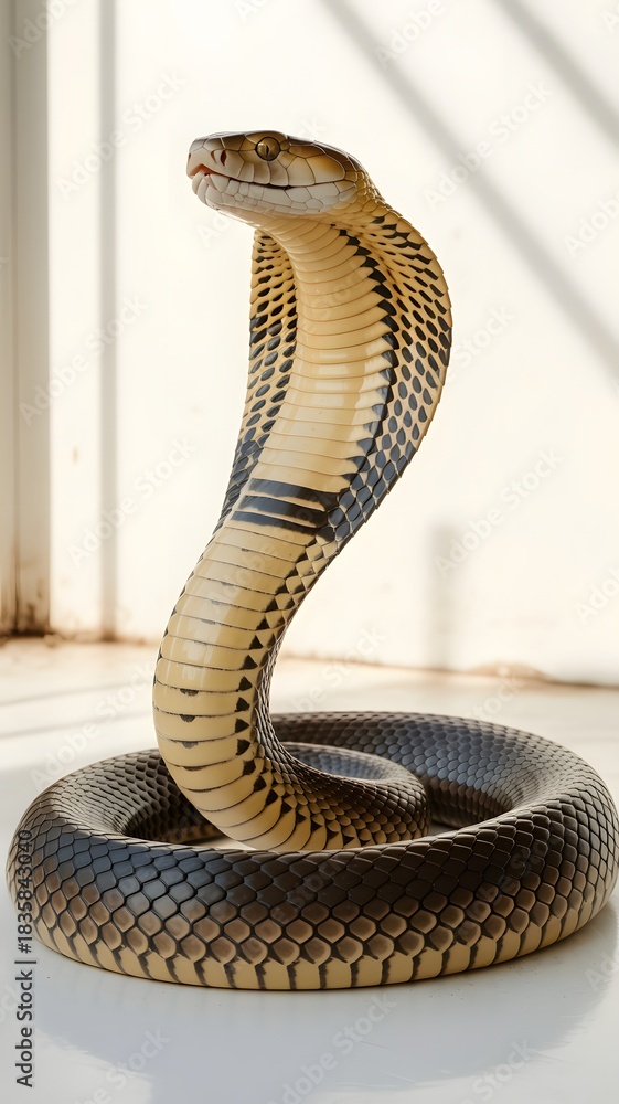 Fototapeta premium Majestic cobra poised to strike, its hood flared in a defensive posture