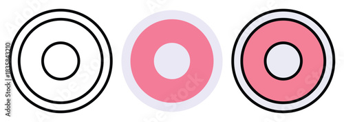 Record Media Button Vector Icon Set in Outline, Colour And Flat Style