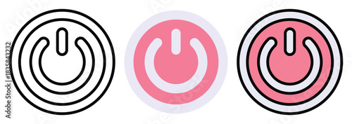 Power On Off Button Vector Icon Set in Outline, Colour And Flat Style