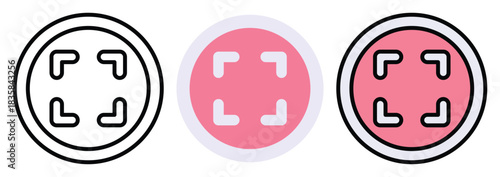 Full Screen Expand Button Vector Icon Set in Outline, Colour And Flat Style