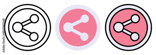 Share Network Button Vector Icon Set in Outline, Colour And Flat Style