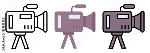 Video Camera Vector Icon Set in Outline, Colour And Flat Style