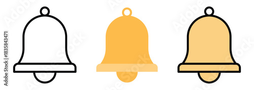 Notification Bell Vector Icon Set in Outline, Colour And Flat Style
