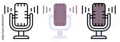 Microphone Podcast Vector Icon Set in Outline, Colour And Flat Style