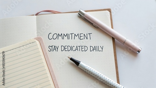 Wallpaper Mural Inspirational message about commitment and daily dedication in a notebook with pens on a clean desk Torontodigital.ca