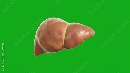 Human Liver Anatomy on Green Screen - A Detailed 3D Render.