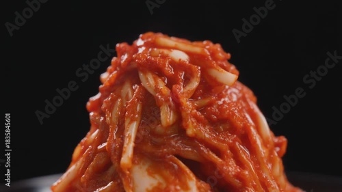 Spicy Kimchi Delight - A Close-Up of Korean Fermented Cabbage.