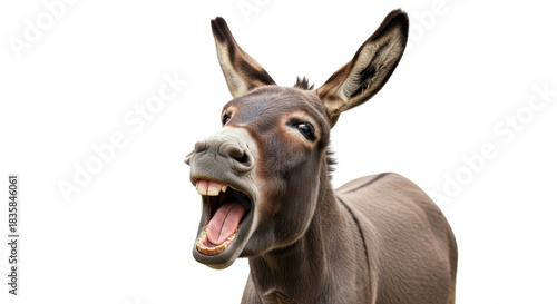 Funny donkey portrait braying loudly with wide open mouth isolated PNG with Transparent Background