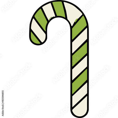 Striped Candy Cane With Green And White Colors On Black Background Christmas Holiday Sweet Treat Festive Confectionery