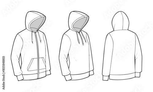 Grey unisex zip hoodie mockup isolated front back side 
 vector illustration, easily editable.