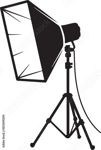 Black silhouette of a studio lighting softbox on a tripod stand lighting equipment photography