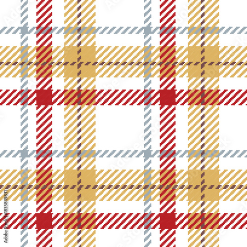 A bright, light-toned plaid pattern with a white background, dominated by wide bands of mustard yellow, and interwoven with narrow lines of soft olive green and tan.