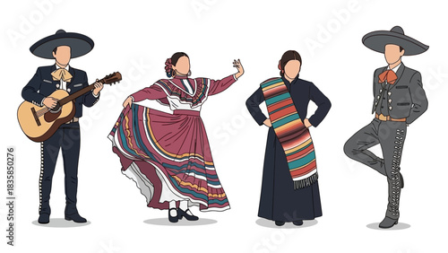 Stunning collection of Mexican Mariachi musicians and graceful folk dancers celebrating vibrant cultural heritage