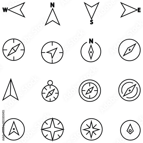 Compass Icon Collection: Line, Nautical, Vintage & Modern Navigation Symbols for Travel and Exploration
