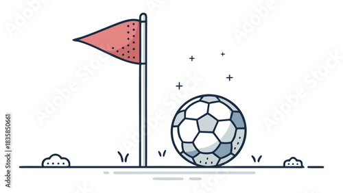 Corner Flag and Soccer Ball on Field