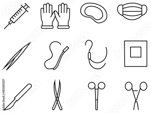 Medical Equipment & Surgical Tools Icon Set: Healthcare, Technology, and Surgery Vector Collection