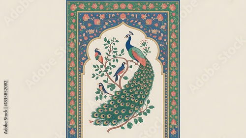 Modern illustration of a traditional Mughal wedding invitation in Indian style