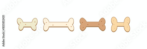 Set of four bone-shaped dog biscuits or cookies in various shades of brown. Cute, simple vector illustration for pet food, treats, and animal care design
