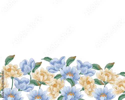 Yellow and Blue Aster Watercolor Background