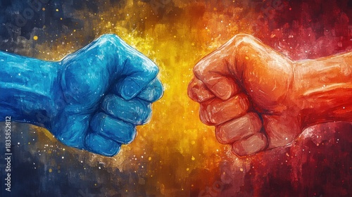 Conceptual Confrontation of Opposing Forces Represented by Fists
