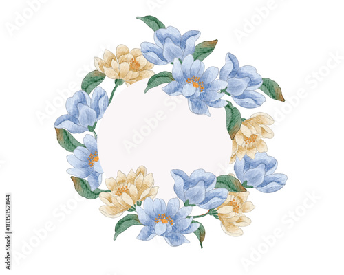 Yellow and Blue Aster Watercolor Wreath