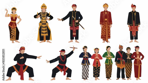 Captivating collection of diverse individuals showcasing vibrant traditional cultural attire and dance poses, perfect for global heritage and celebration themes.