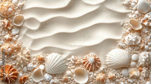 Elegant Coastal Serenity, A Beachscape with Shells and Sand Textures