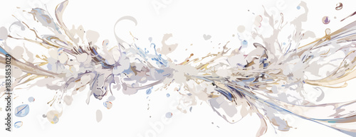 An elegant vector illustration featuring a dynamic watercolor splash and fluid ink swirls in soft beige, blue, and grey tones, perfect for artistic backgrounds.