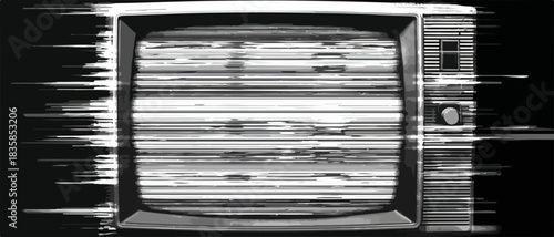 A retro vector illustration of an old television with a distorted, glitching static screen, symbolizing signal loss and media disruption.