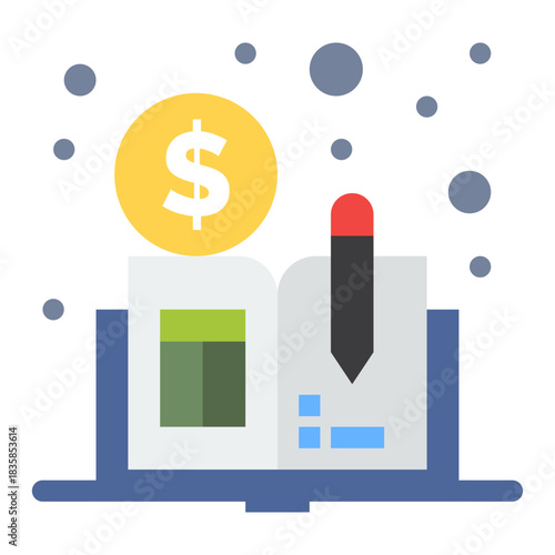 Financial Blueprint: A symbolic illustration showcasing financial planning, featuring a coin, notebook, and pencil representing budget, investment, and planning