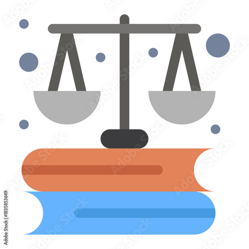 Justice Symbol: A visual representation of justice, showcasing a balanced scale atop a stack of books, symbolizing fairness and legal principles. 