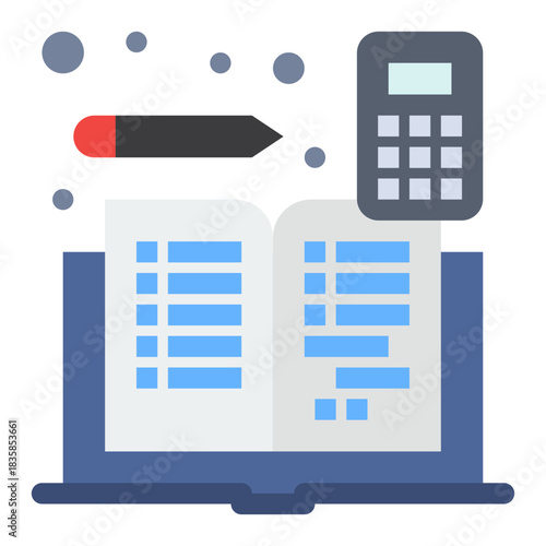 Accounting illustration: An illustrative image showcasing a laptop, open book, a calculator, and a pencil, representing financial concepts.