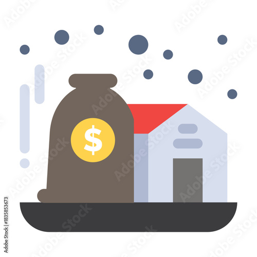 House and Wealth: A depiction of a house next to a bag of money represents the concept of wealth through real estate investment.