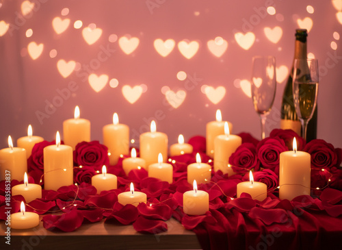 romantic candles on a red background