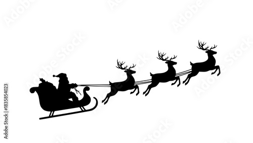 Santa Claus Riding a Sleigh Pulled by Reindeer Against a White Background