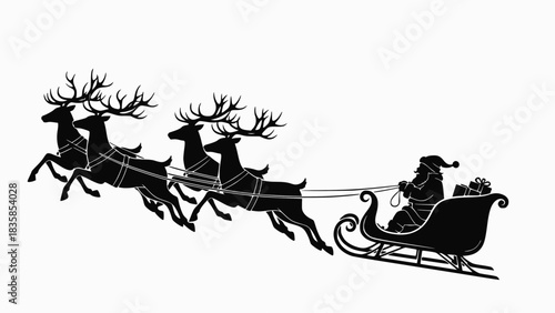 Santa Claus riding a reindeer-drawn sleigh through the night sky, spreading holiday cheer