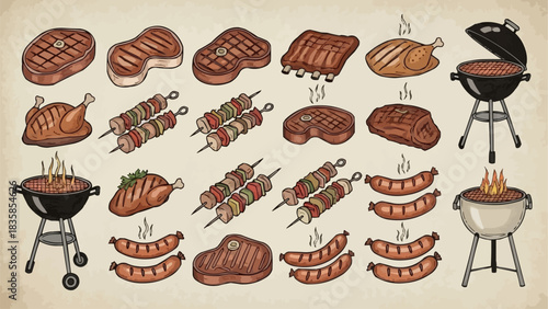 Delicious Barbecue Food Assortment Grilled Meats and Sausages.