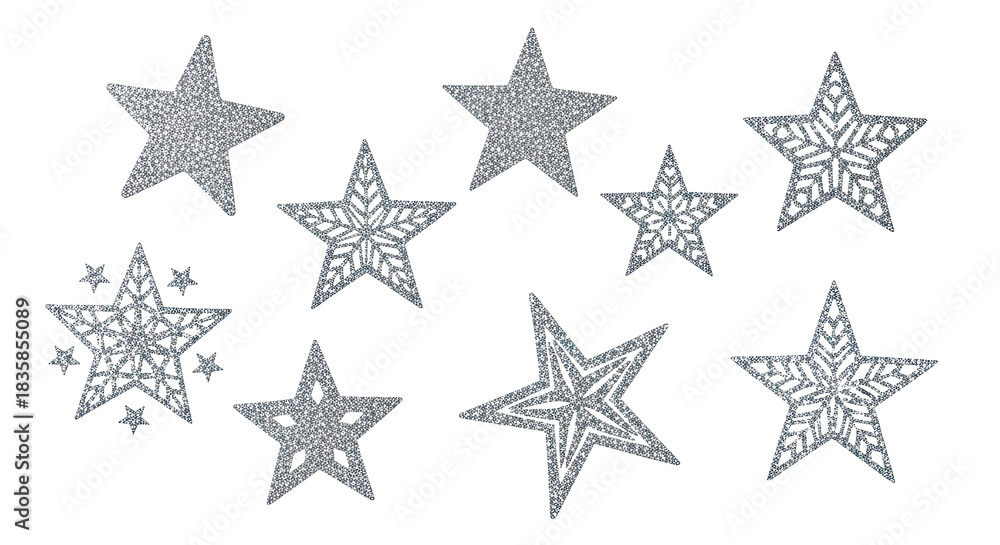 Obraz premium Silver glittery stars on a png transparent