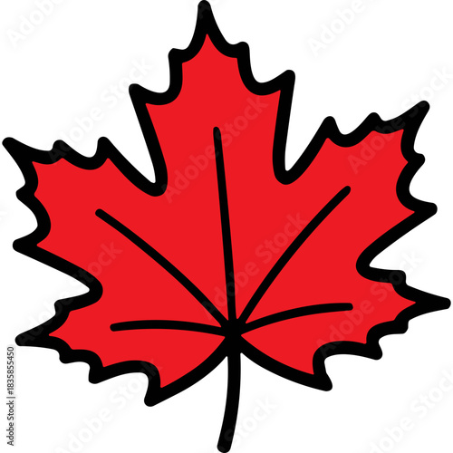 Stylized Red Maple Leaf Silhouette Isolated on Black Background Simple Graphic Design Element Autumn Symbol Canadian Icon Vector Illustration