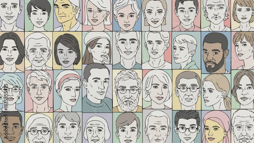 Diverse Faces - A Mosaic of Human Portraits in Varied Styles.