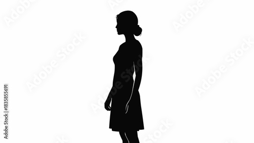 Silhouette of a woman standing in profile, elegant and poised.