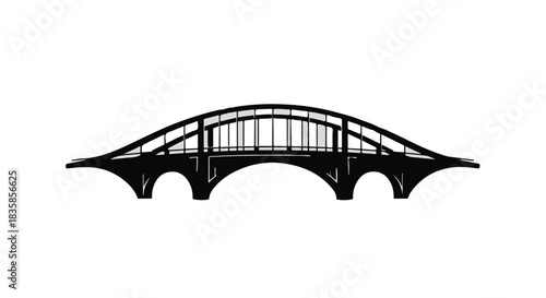 Elegant arched bridge silhouette against a clean white background