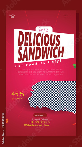 A vibrant and appetizing advertisement for a delicious sandwich featuring fresh ingredients and a special offer