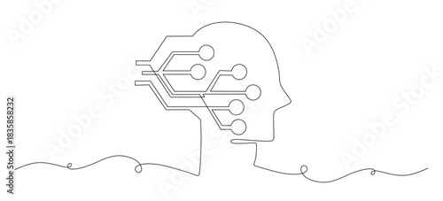 Continuous single line illustration, artificial intelligence line icon. AI head sign. Robotic intelligence symbol. Minimal line illustration background. Artificial intelligence line icon pattern banne