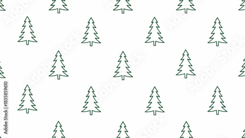 Seamless pattern of green Christmas trees on a white background, with a festive and minimalist design.