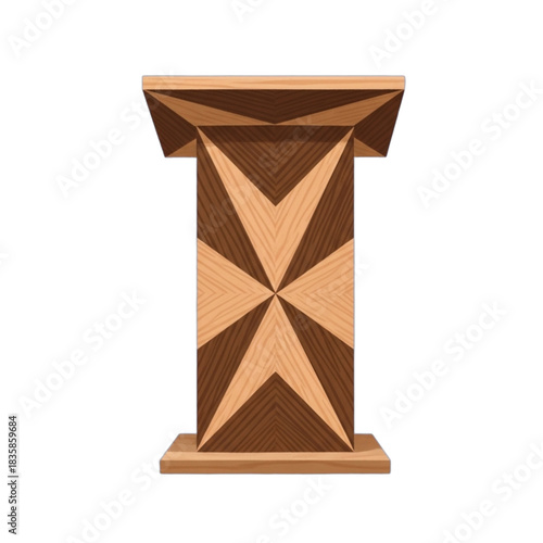 Geometric Wooden Podium with Maltese Cross Design.